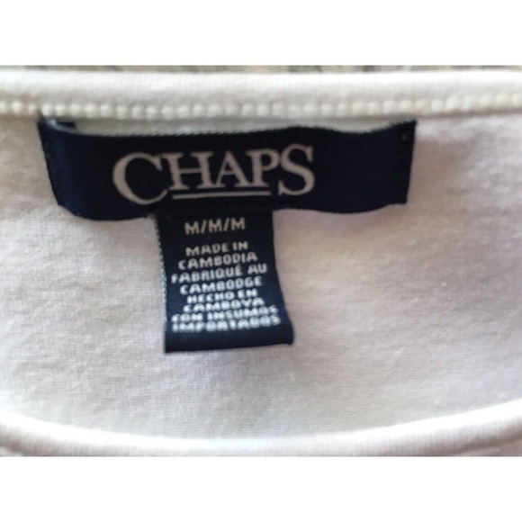 Chaps T shirt Striped 3/4 Sleeve Women's SzM Blue/White Pink Pre-Owned - Picture 3 of 6